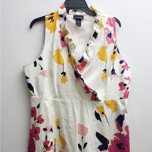 Lane Bryant Sheath Dress 20 White Pink Yellow Floral Ruffle Trim Sleeveles Lined
